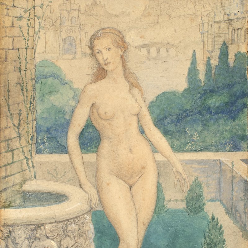 Edmond Van Offel - Femme au paysage médiéval 